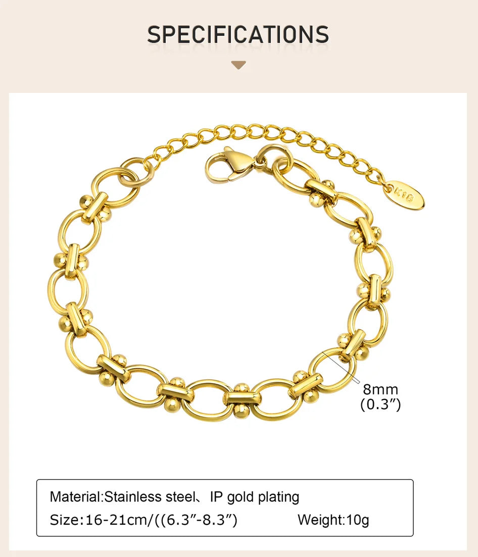 18k Gold Plated Chunky Oval Link Chain Bracelets for Women Thick Stainless Steel Jewelry