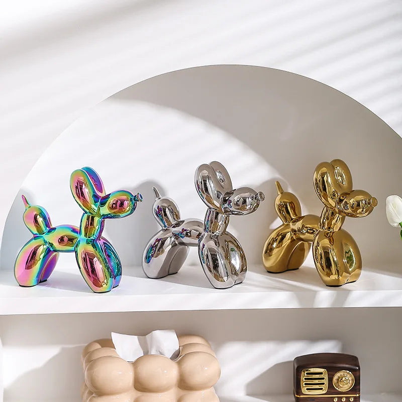 Ceramic Plating Balloon Dog Figurines Animal Statue Handmade Sculpture Modern Desk Decor