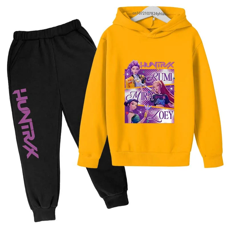 Kids Kpop Demon Hunters Cartoon Print Hoodie & Pants Sportsuit 2-13 Years