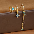 3PCS New Trend Stainless Steel Square Long Piercing Earring Set