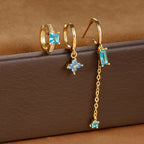3PCS New Trend Stainless Steel Square Long Piercing Earring Set