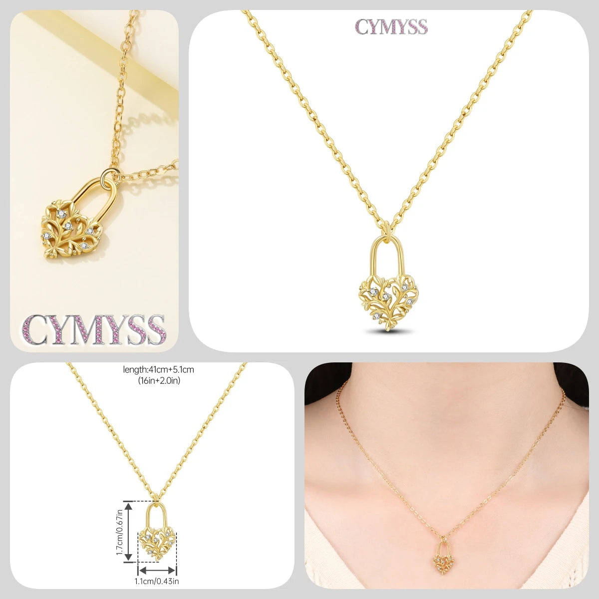 Original 925 Sterling Silver 18K Gold Heart Lock and Key Necklace Y-shaped Chain Necklace For Women Memorial Prayer Jewelry Gift