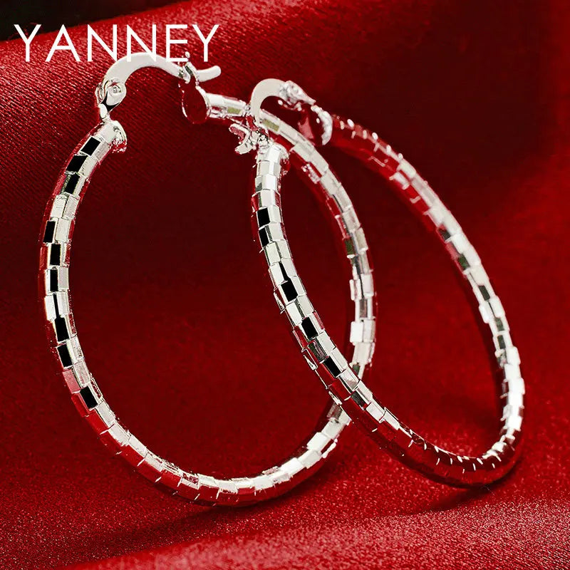 925 Sterling Silver 40mm Round Hoop Earrings Women Engagement Fashion Gift