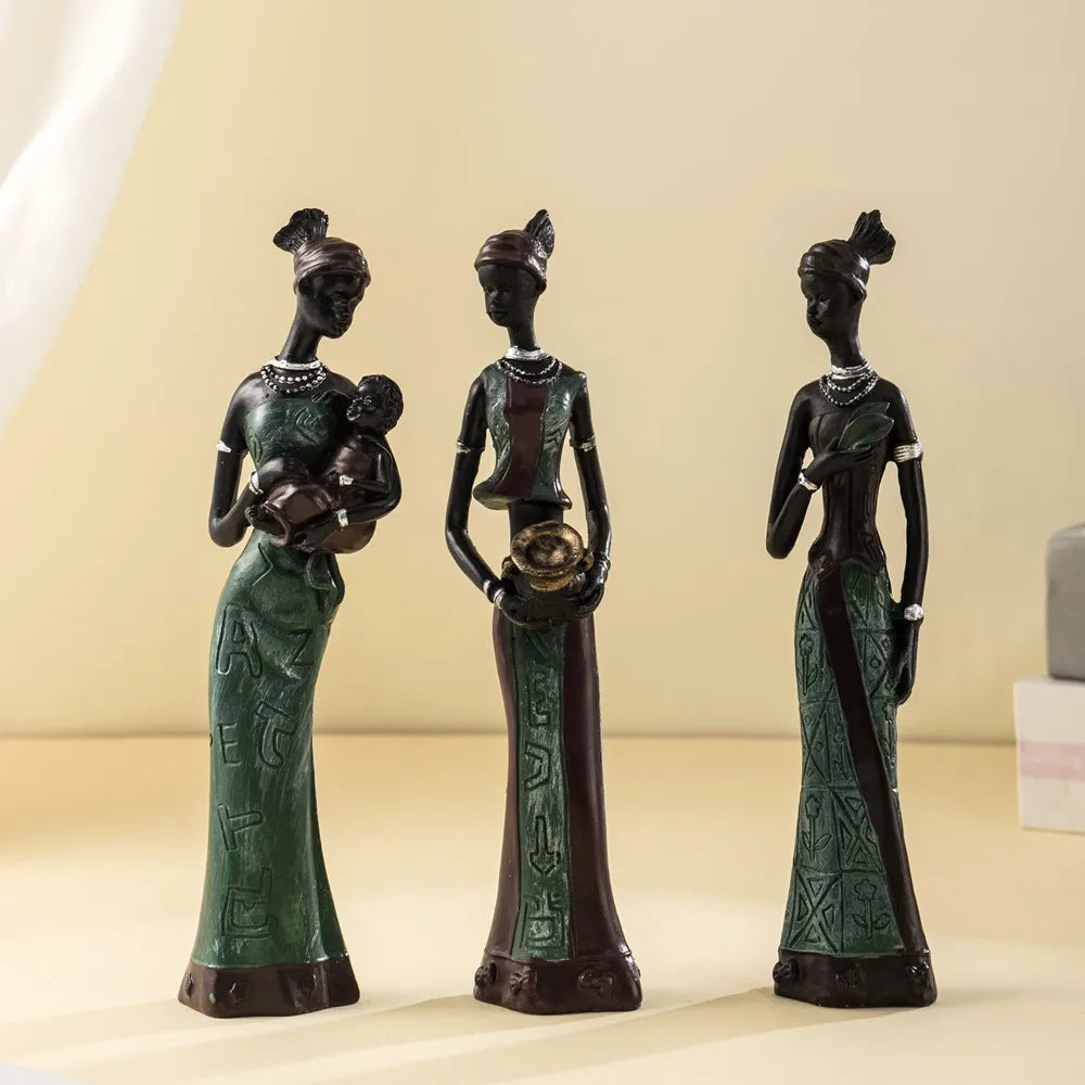 3pcs/set Black Woman Figurines 19cm Resin Figure African Sculptures Best Friends Gift