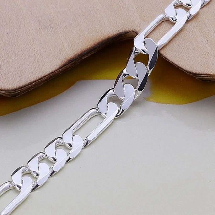 6mm Solid Chain Bracelet 20cm 925 Sterling Silver Men Women Wedding Gift