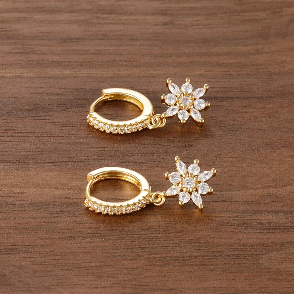 Luxury Stainless Steel Star Dangle Earrings Zircons Geometric Piercing