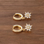 Luxury Stainless Steel Star Dangle Earrings Zircons Geometric Piercing