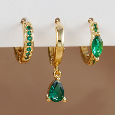 3PCS Cubic Zirconia Water Drop Hanging Earrings Round Dangle Set