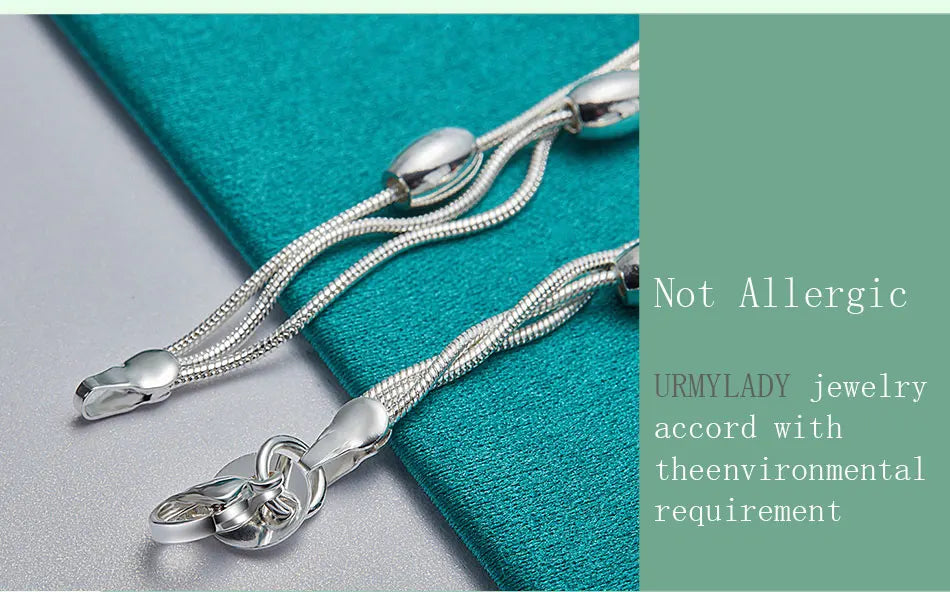 Fashion Bead Chain Bracelet 925 Sterling Silver Women Lady Wedding Jewellery