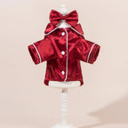 Plush Pet Pajamas Set Warm Breathable Dog Cat Sleepwear with Flower Accessory