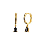 2PCS Stainless Steel Zirconia Small Hoop Earrings Water Drop Pendant