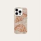 Croissant Newspaper Lychee Case for iPhone 17 16 15 14 13 Pro Max