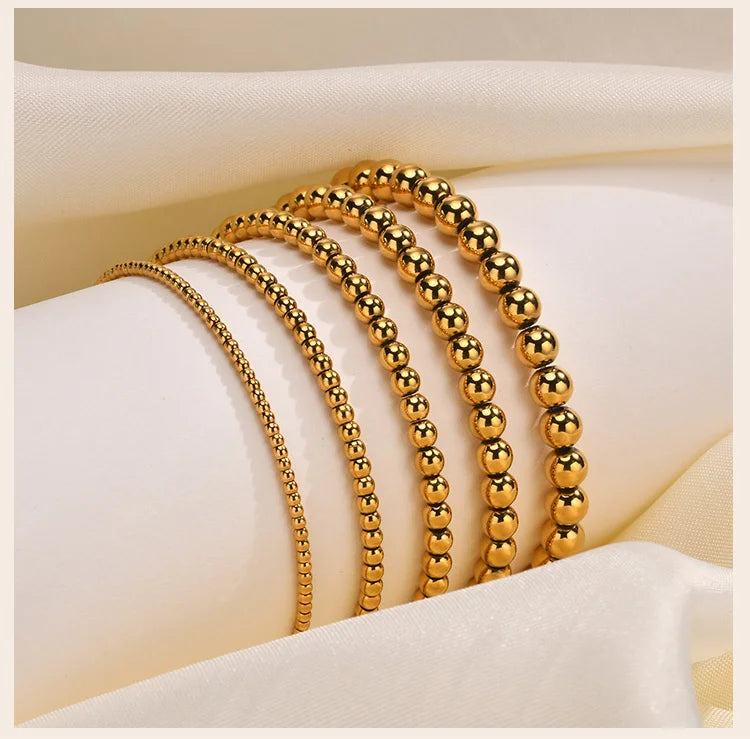 Gold Plated Beaded Braceletfor Women, Stainless Steel Stackable Stretchable Bead Ball Bracelet Hypoallergenic