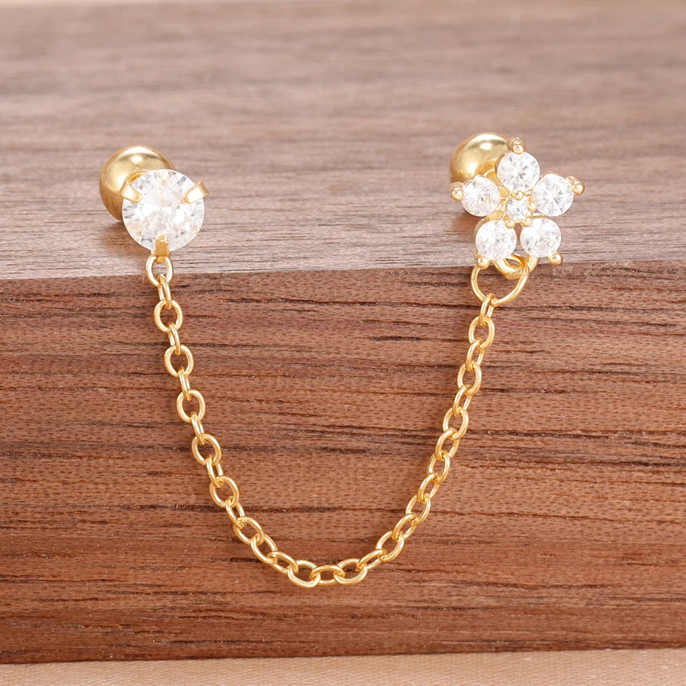 Stainless Steel Gold Colour Chain Dangle Drop Earrings Clip Earring