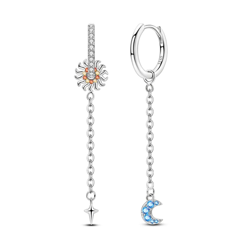 925 Sterling Silver Tassel Zircon Ear Studs Sparkling Hoop Earrings Gift
