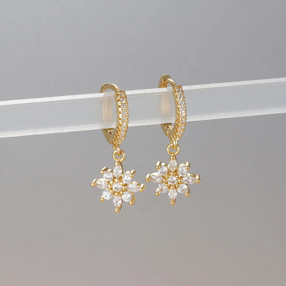 Luxury Stainless Steel Star Dangle Earrings Zircons Geometric Piercing