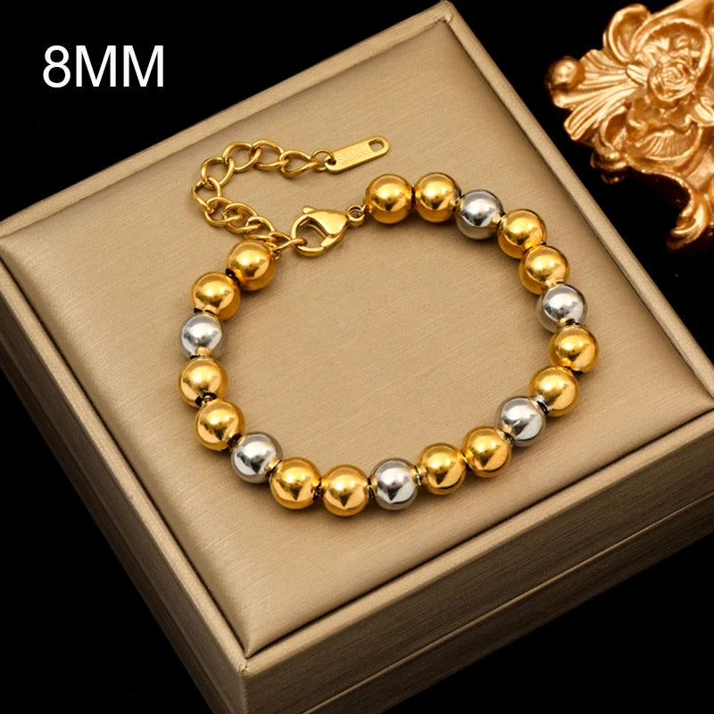 Metal Beads Heart Stainless Steel Bracelet Bangle Gold Colour Gift