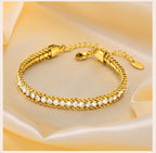 Charms Tennis Bracelet for Women, Cubic Zirconia Chain Bracelet Adjustable,Stainless Steel Miami Link CZ Bangle Gift