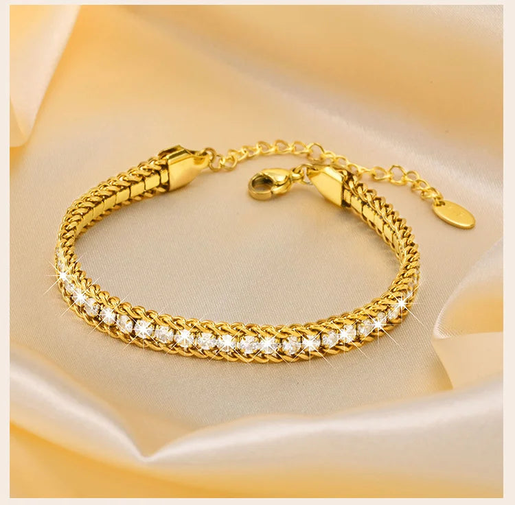 Charms Tennis Bracelet for Women, Cubic Zirconia Chain Bracelet Adjustable,Stainless Steel Miami Link CZ Bangle Gift