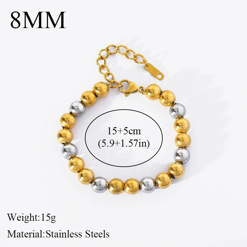 Metal Beads Heart Stainless Steel Bracelet Bangle Gold Colour Gift