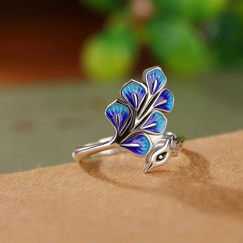 925 Sterling Silver Blue Peacock Wedding Ring Engagement Fine Jewellery Wholesale