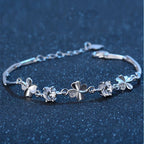 Zircon Lucky Clover Bracelet 925 Sterling Silver Crystals Wedding Jewellery