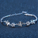 Zircon Lucky Clover Bracelet 925 Sterling Silver Crystals Wedding Jewellery