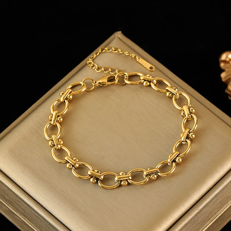 Flower Butterfly Heart Stainless Steel Charm Bracelet Gold Colour