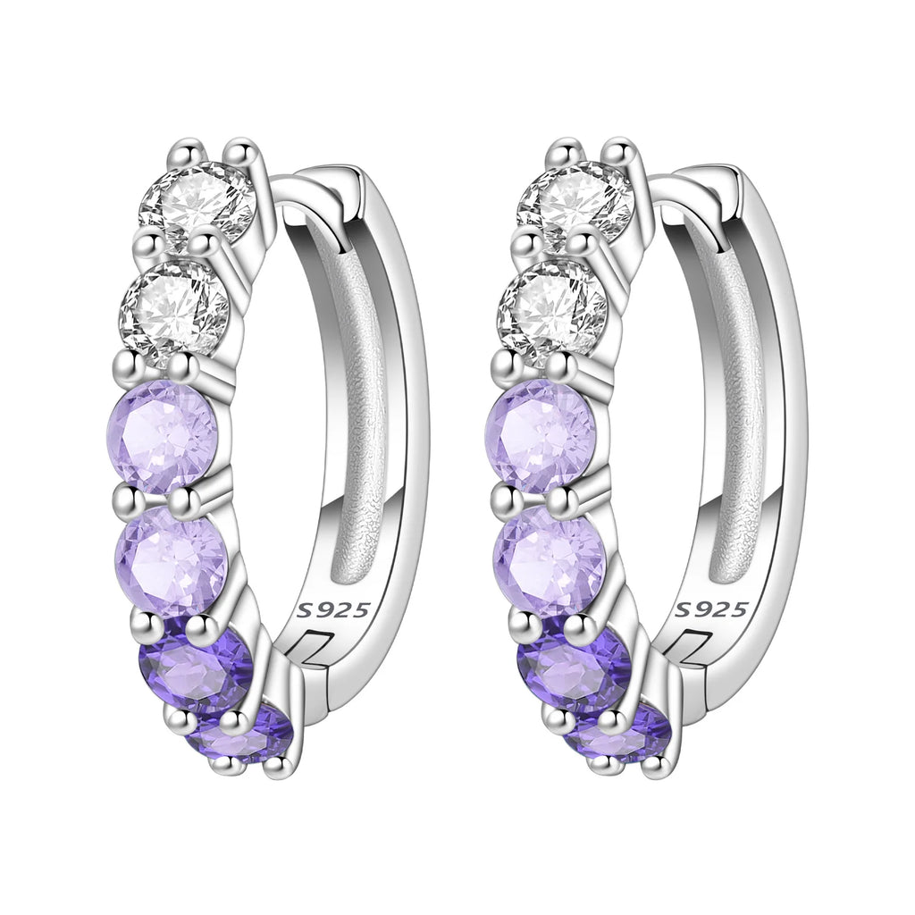 925 Sterling Silver Sparkling Blue Yellow Zircon Hoop Earrings Jewellery Gift