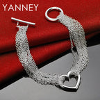 925 Sterling Silver 8-inch Heart Braided Bracelet Women Wedding Jewellery