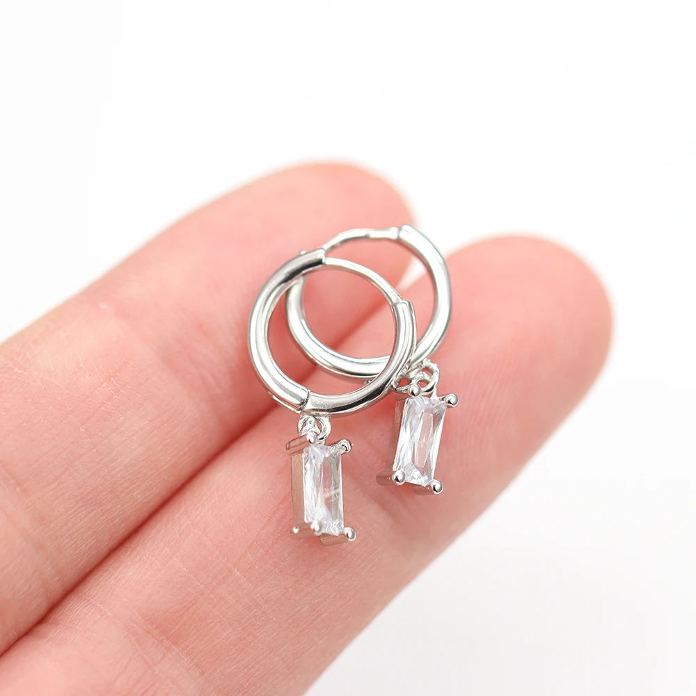Vintage Stainless Steel Crystal Star Chain Hoop Earrings Trendy Punk
