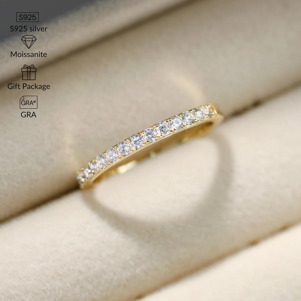1.3-2.0mm Moissanite Ring for Women Sparkling Wedding Eternity Bands 100% S925 Sterling Silver Jewelry Classic Ring GRA