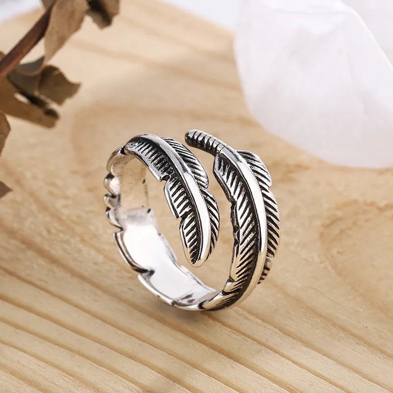 Feather Adjustable Ring 925 Sterling Silver Vintage Luxury Jewellery