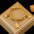 Stainless Steel Coins Heart Charm Bracelet Gold Silver Colour Wrist Chain