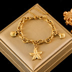 Gold Colour Starfish Moon Star Stainless Steel Charm Bracelet Trendy