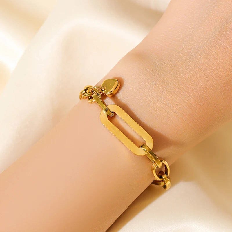 Gold Colour Stainless Steel Bangle 18K Plated Heart Wrist Chain