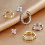 3PCS Sets Exquisite Flower Circle Hoop Earrings 14K Gold Plated