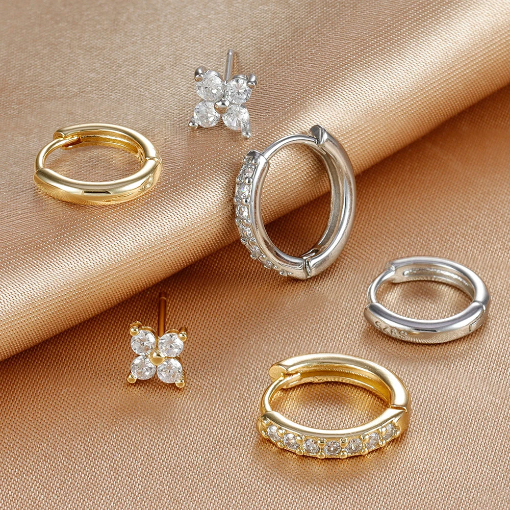 3PCS Sets Exquisite Flower Circle Hoop Earrings 14K Gold Plated