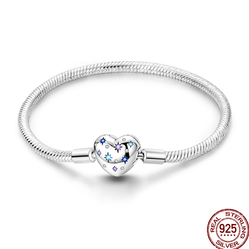 925 Silver 17-20CM Heart Pave Zirconia Original Bracelets Infinity Bracelet Fit DIY Charms Bead Birthday Jewelry Gifts Hot Sale