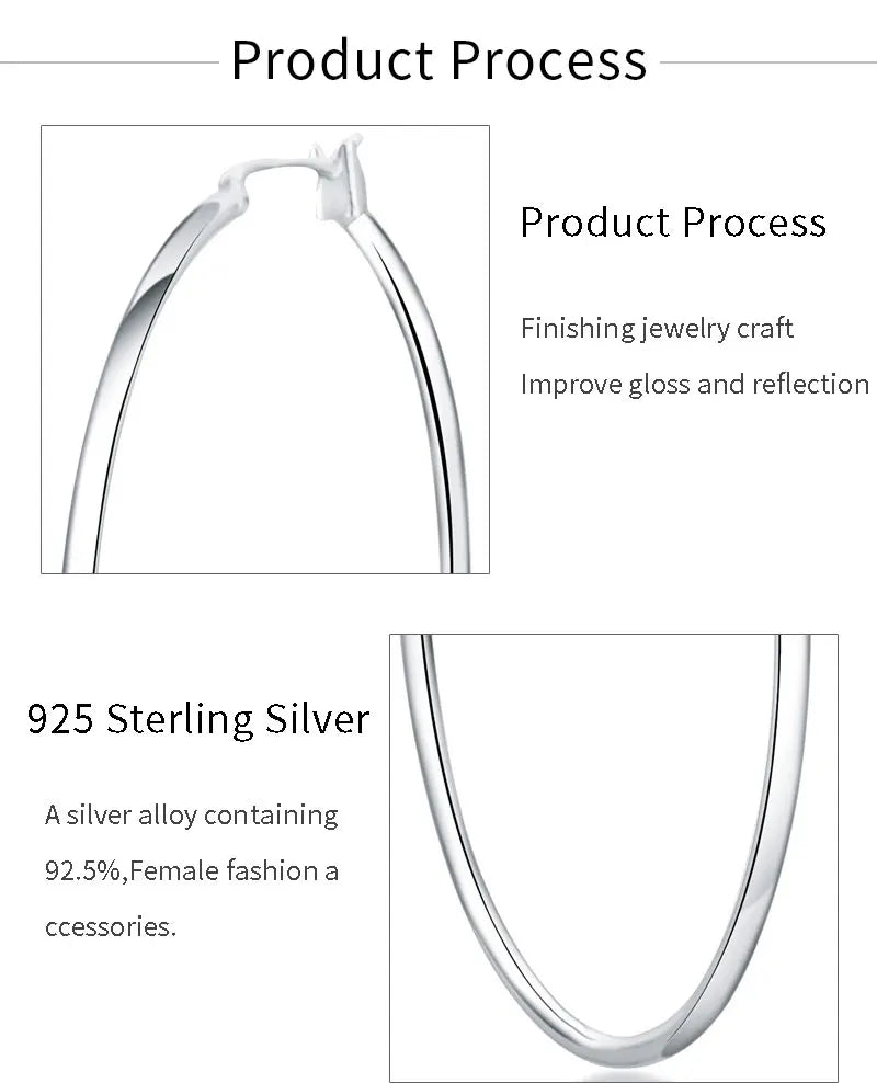 925 Sterling Silver 50mm Simple Circle Earrings Women Engagement Hip Hop Gift