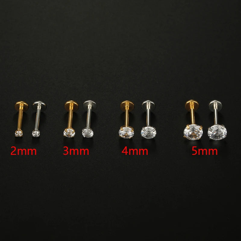2PCS Trendy Stainless Steel 2/3/4/5mm Zircon Sparkling Stud Earrings