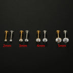 2PCS Trendy Stainless Steel 2/3/4/5mm Zircon Sparkling Stud Earrings