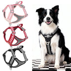 Classic Checkerboard Pattern No-Pull Dog Harness for Medium Large Dogs, Adjustable Padded Vest for Walking, Training, Reflective