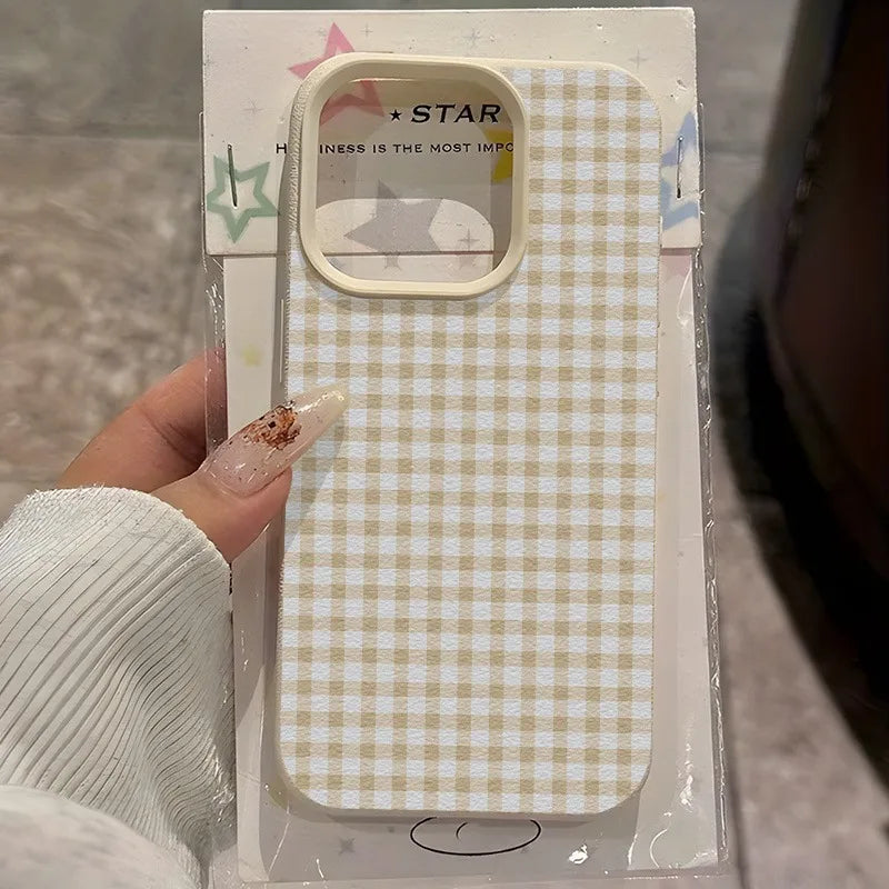 Simple Striped Grid Lychee Case for iPhone 17 16 15 14 13 Pro Max