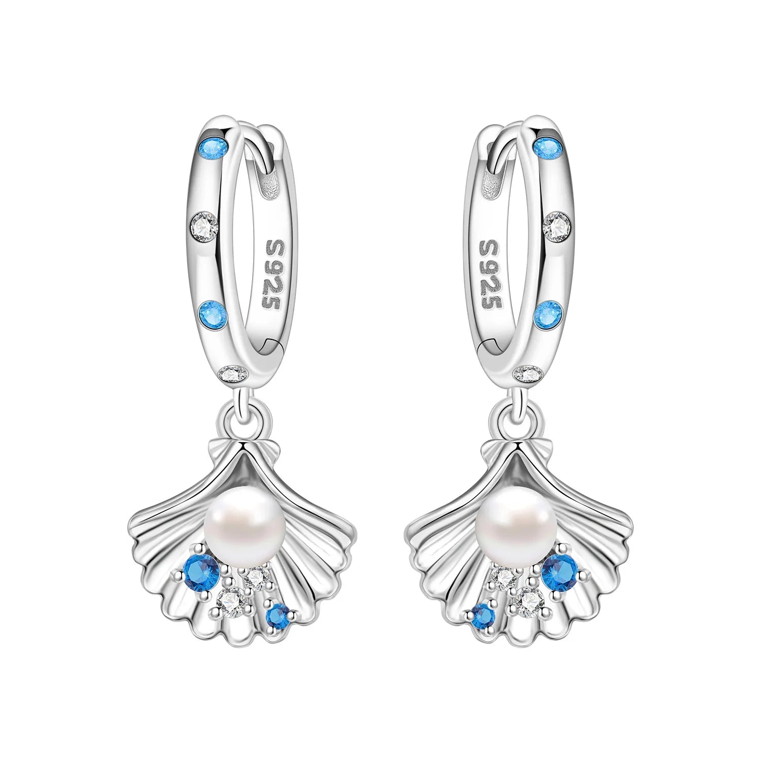925 Sterling Silver Blue Devil Fish Hoop Earrings Anniversary Jewellery Gift