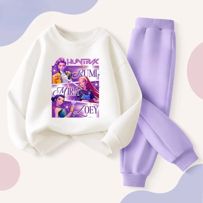 Kpop Demon Hunters Girls Hoodie & Pants 2pcs Set Kids Sport Tracksuit