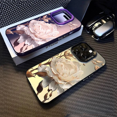 Gold Lotus Silver IMD Case for iPhone 16 15 14 13 12 11 Pro Max