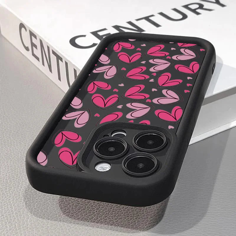 Pink Heart-Shaped Silicone Case for iPhone 17 16 15 14 13 12 11 Pro Max XR