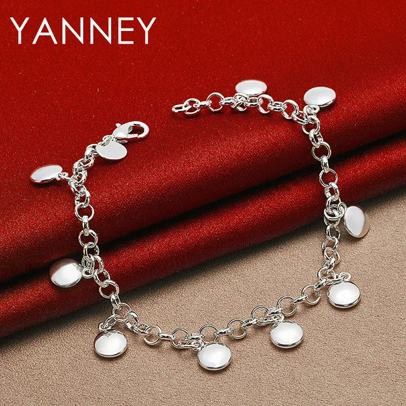 925 Sterling Silver 8-inch Delicate Round Bracelet Women Wedding Jewellery Gift