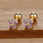 1 Pair Fashion Stainless Steel Zircon Butterfly Pendant Earrings Helix